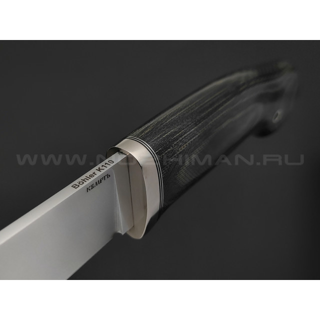 Кметь нож Клык сталь K110, рукоять микарта, мельхиор