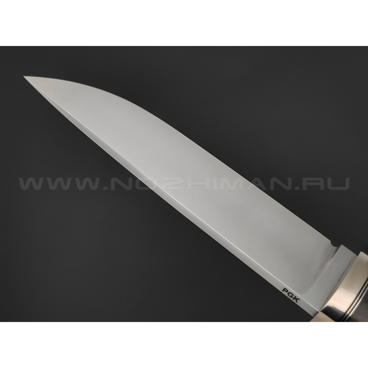 Кметь нож Панцуй сталь PGK, рукоять Карельская береза, мельхиор