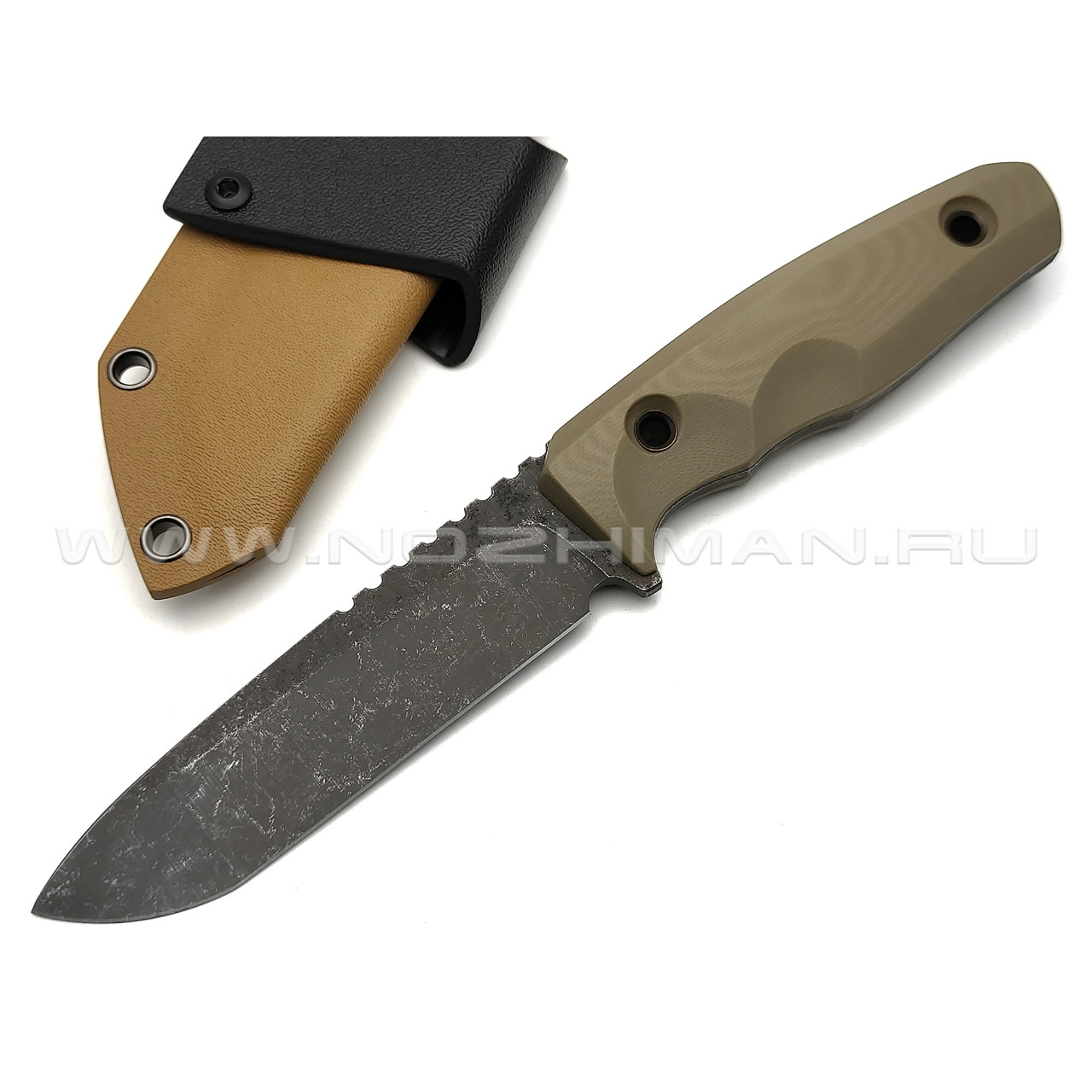 Нож с Котом Тик-Так 2 сталь X105, рукоять G10 tan, kydex tan