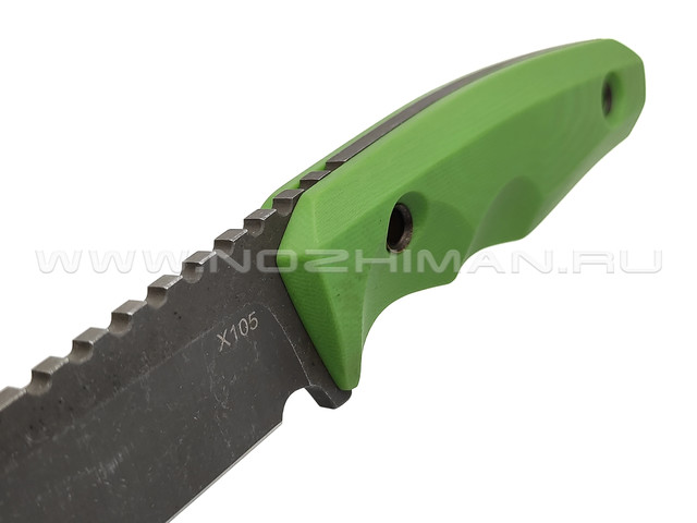Нож с Котом "Тик-Так 2" сталь X105, рукоять G10 green, kydex green skull
