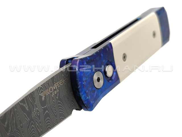 Нож Pro-Tech Godson 710-DAM сталь Damascus, рукоять Aluminum 6061-T6 Blues, Ivory Micarta