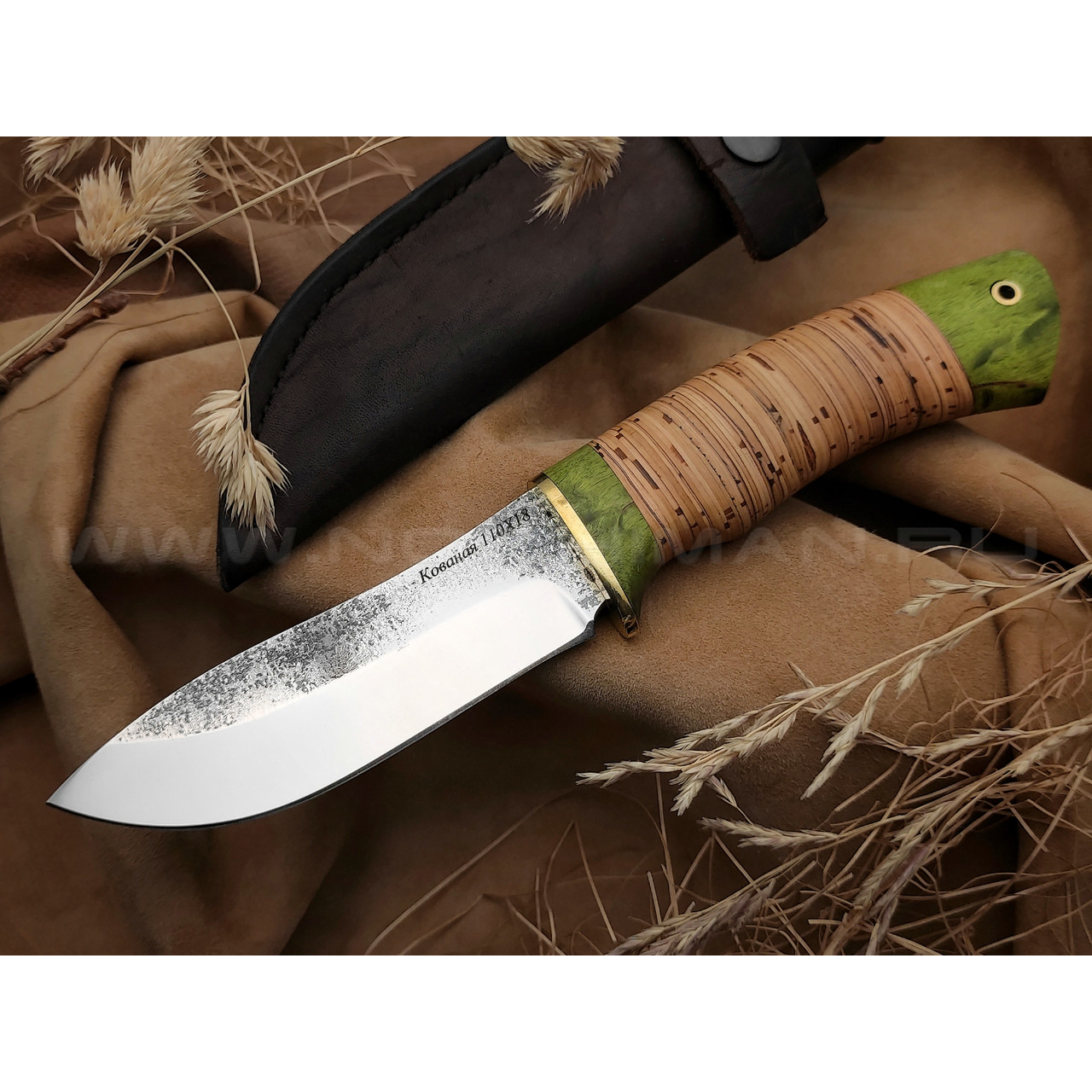 Кузница Коваль нож "Кабан" сталь 110Х18, рукоять Наборная береста, латунь