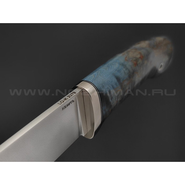 Кметь нож Панцуй сталь LO-K 2379, рукоять карельская береза, мельхиор