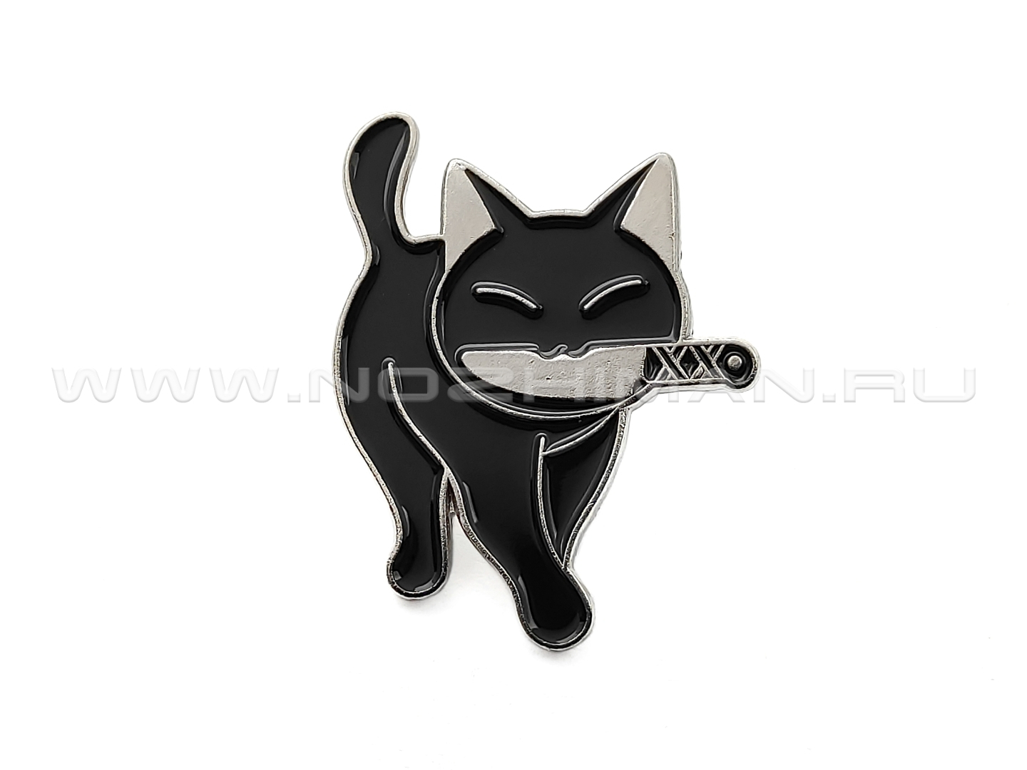 Значок-брошь "Хитрый черный котик с ножом"