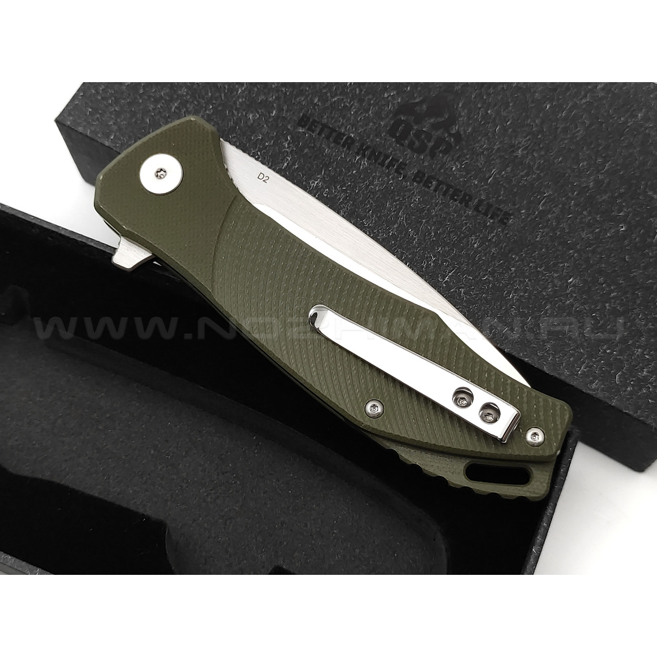 Нож QSP Raven QS122-B сталь D2, рукоять G10 OD green