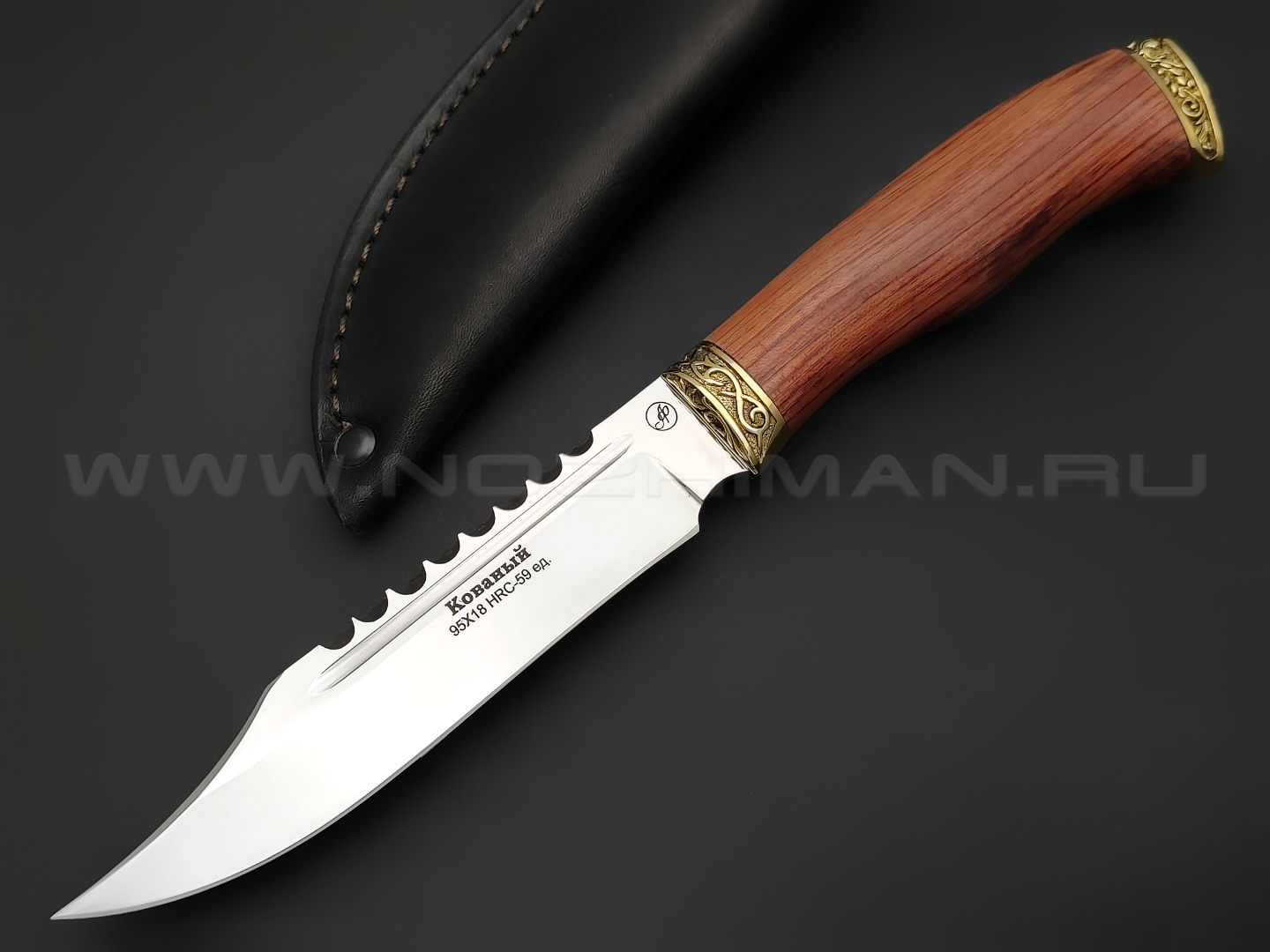 Нож "Сокол" сталь 95Х18, рукоять дерево бубинга, литье латунь (Фурсач А. А.)