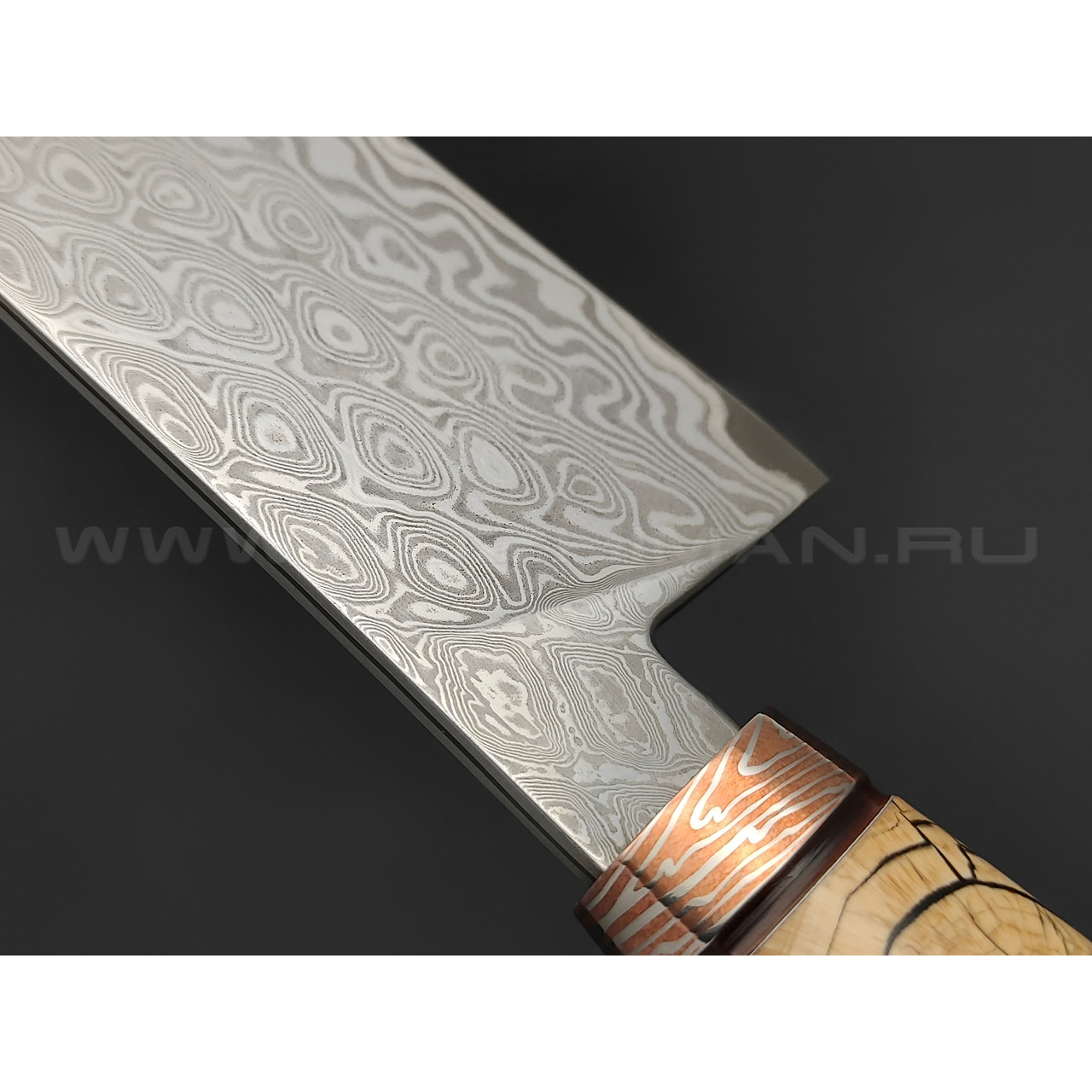 Кузница Васильева набор кухонных ножей НЛВ134 ламинат CPM S90V, рукоять карельская береза, бивень мамонта, мокумэ-ганэ