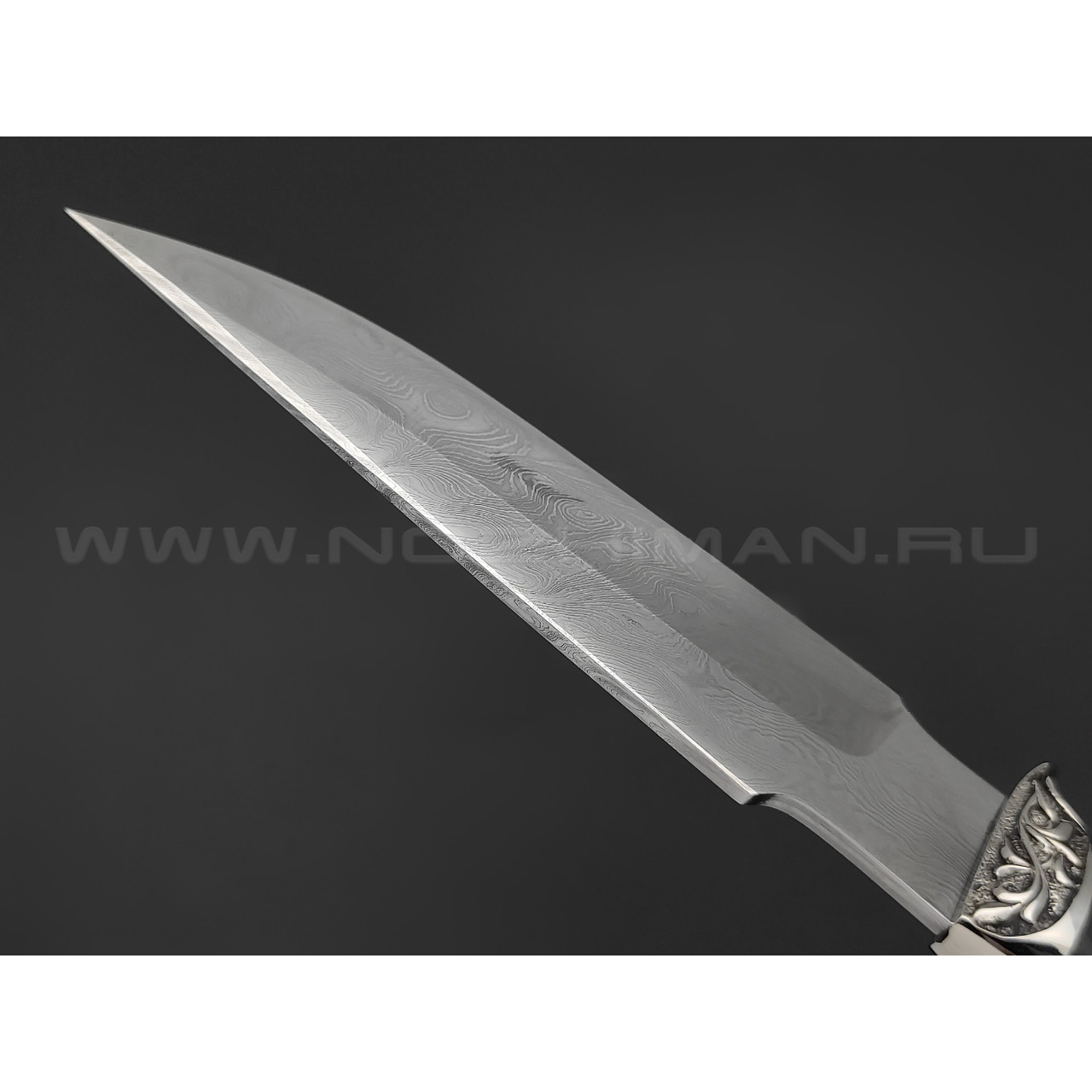 Нож "Ирбис-М" сталь Дамаск, рукоять дерево граб, мельхиор (Фурсач А. А.)