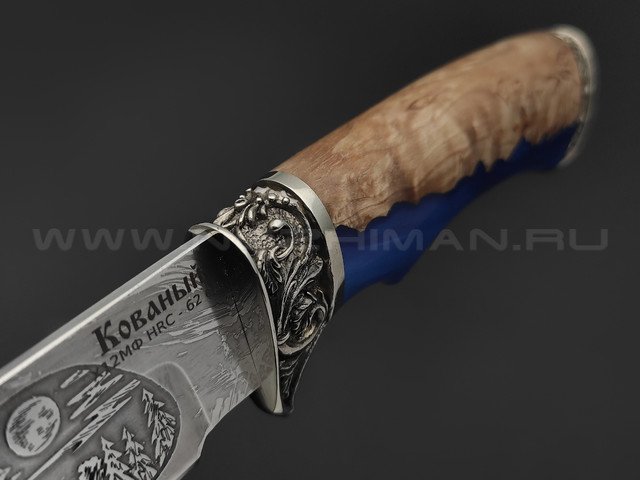 Нож "Газель" с гравировкой, сталь Х12МФ, рукоять гибрид дерева и акрила, мельхиор (Фурсач А. А.)