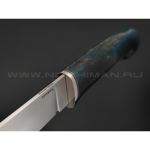 Кметь нож Рыбацкий сталь M390, рукоять карельская береза, мельхиор