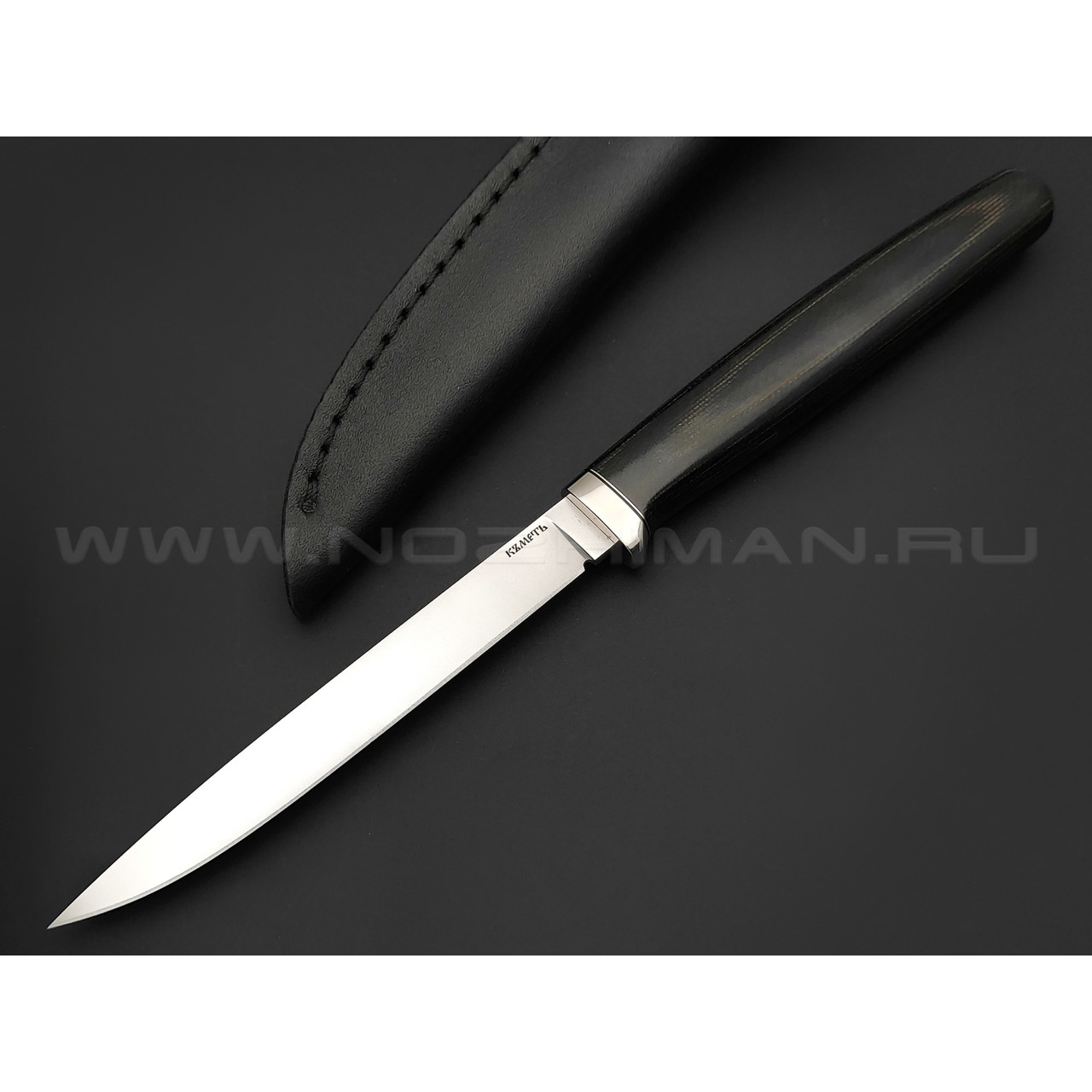 Кметь нож Шило сталь M390, рукоять микарта, мельхиор