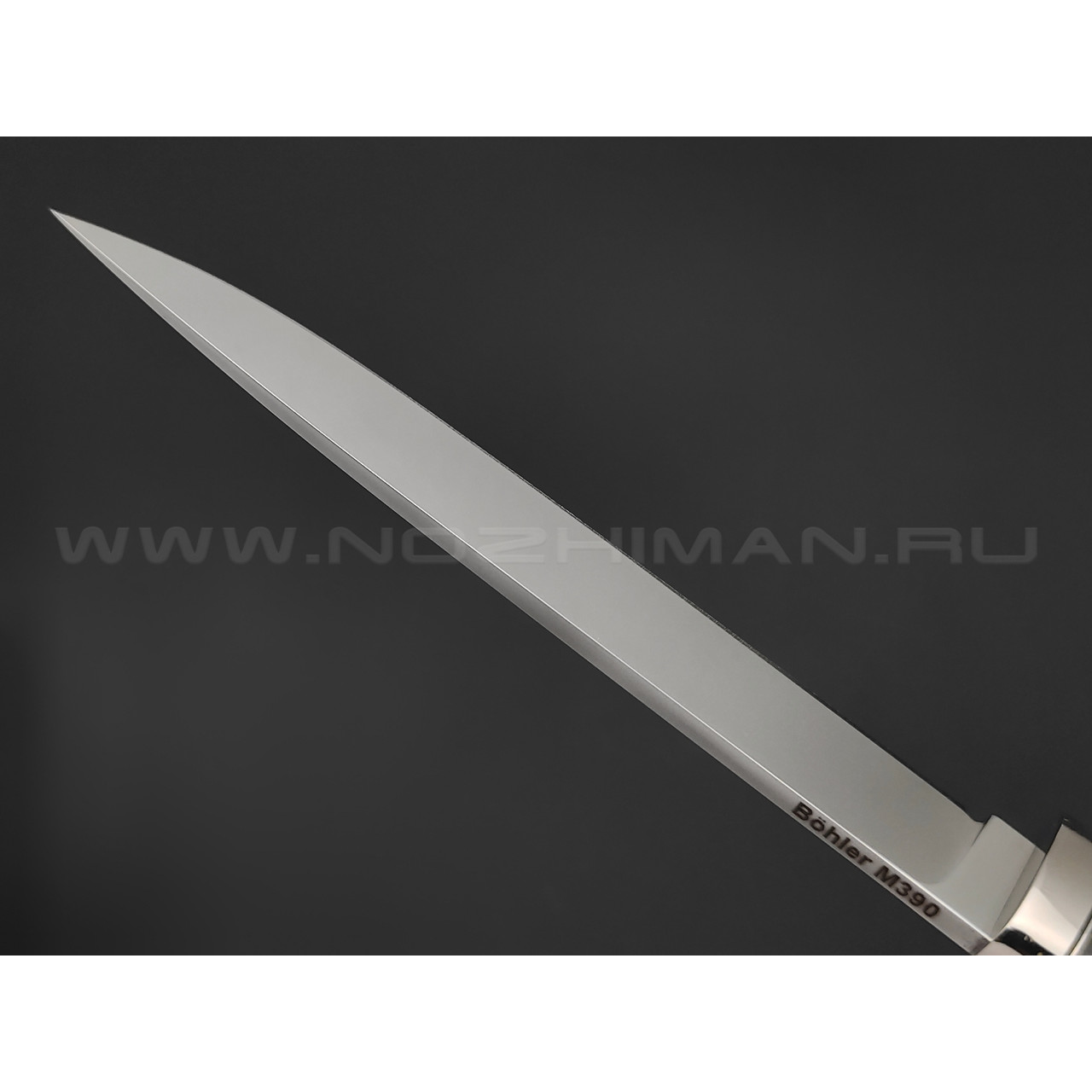 Кметь нож Шило сталь M390, рукоять микарта, мельхиор