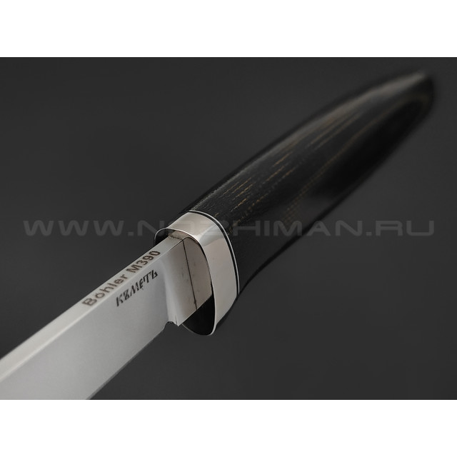Кметь нож Шило сталь M390, рукоять микарта, мельхиор