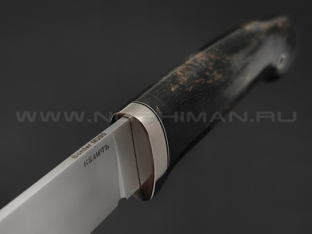Кметь нож Рыбацкий-М сталь M390, рукоять карельская береза, мельхиор