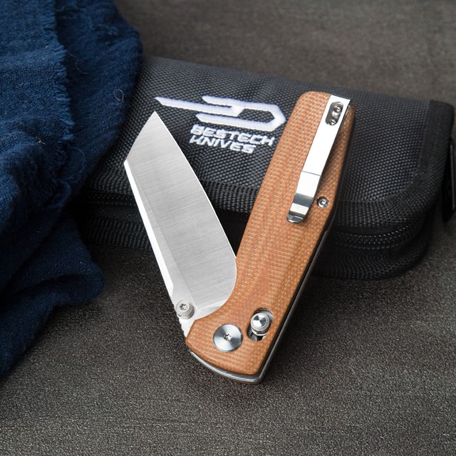 Нож Bestech Slasher BG43D сталь D2 стоунвош, рукоять Micarta brown