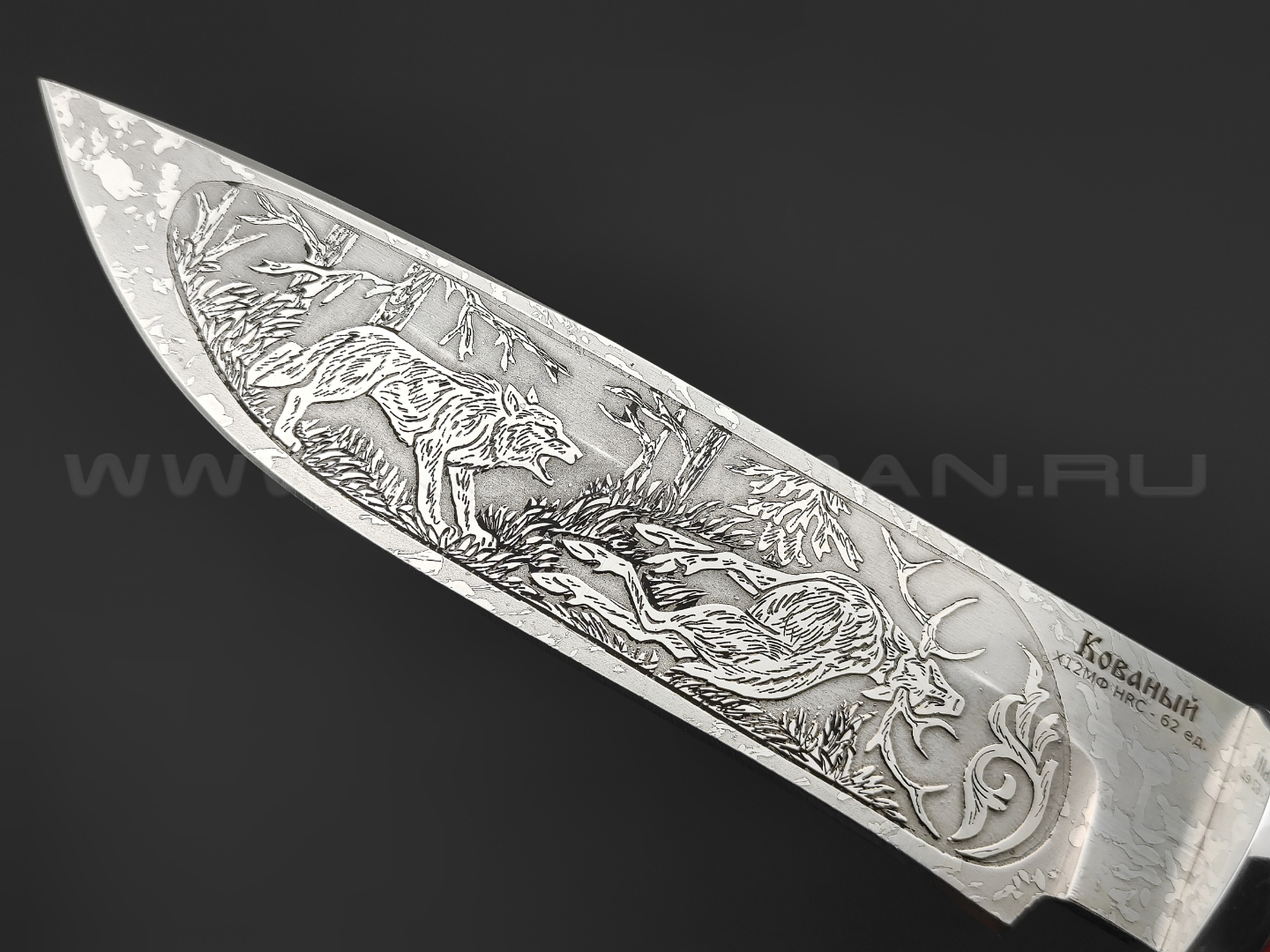 Нож "Волк-2" сталь Х12МФ гравировка, рукоять кап клёна, композит (Фурсач А. А.)