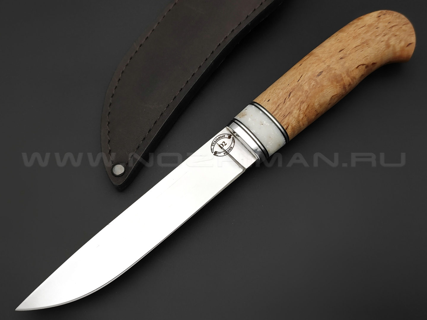 Нож "Финский 7-СО" сталь D2, рукоять карельская береза и рог лося (Стальные Бивни)