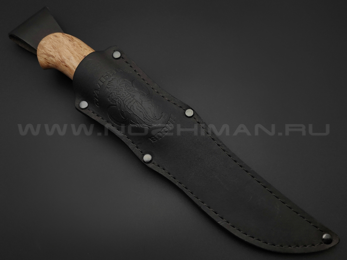 Нож "Финский 7-СО" сталь D2, рукоять карельская береза и рог лося (Стальные Бивни)