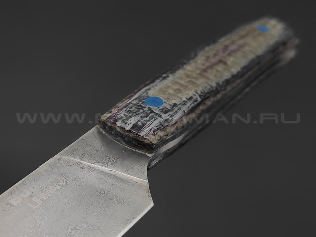 Нож Burlax универсал BX0080 сталь Urman дамаск, рукоять серая джутовая микарта