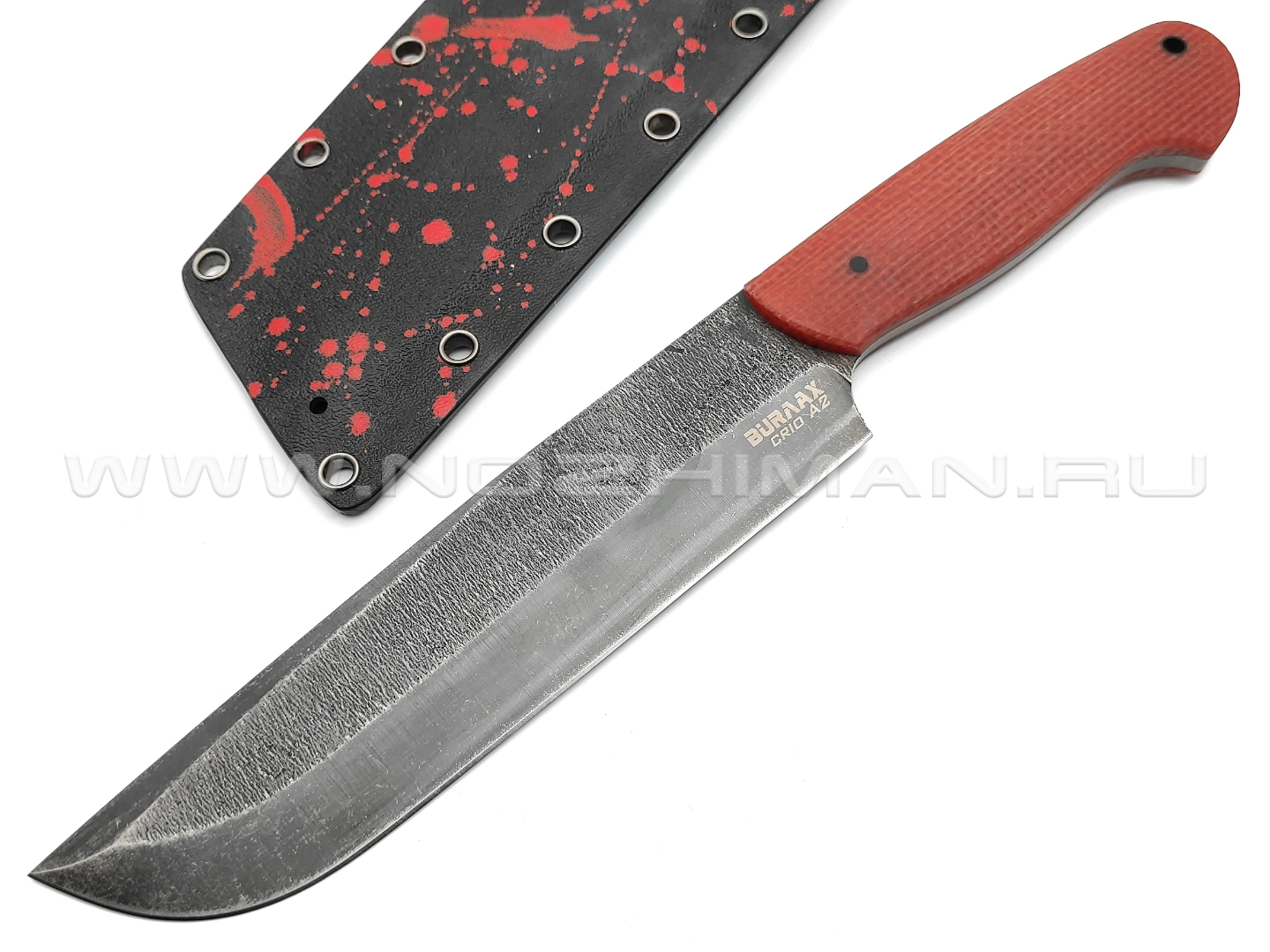 Нож Burlax Bowie BX0157 сталь Cryo А2 blackwash, рукоять красная джутовая микарта