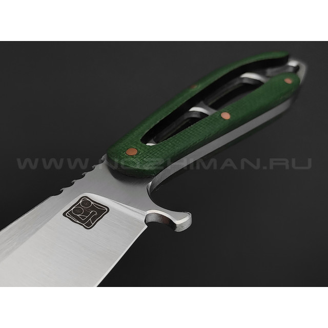 1-й Цех нож Сиськи сталь 440C сатин, рукоять зеленая микарта