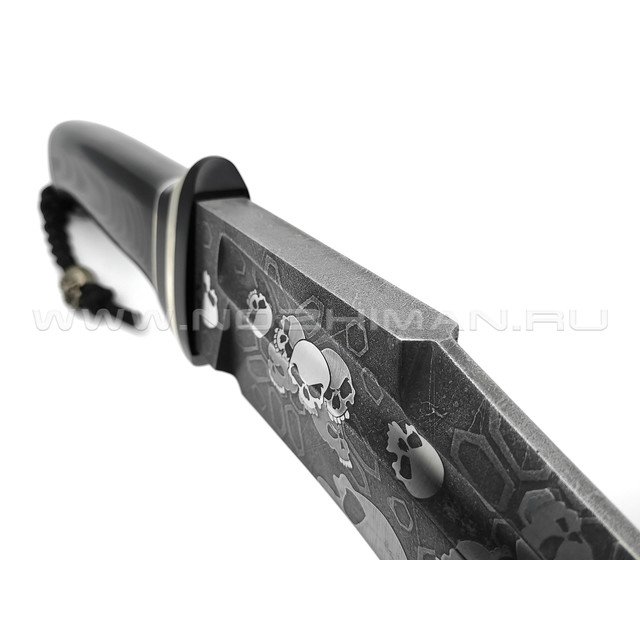 Волчий Век нож Big Custom Knife сталь D2 WA обух 18 мм, рукоять G10 black, нейзильбер