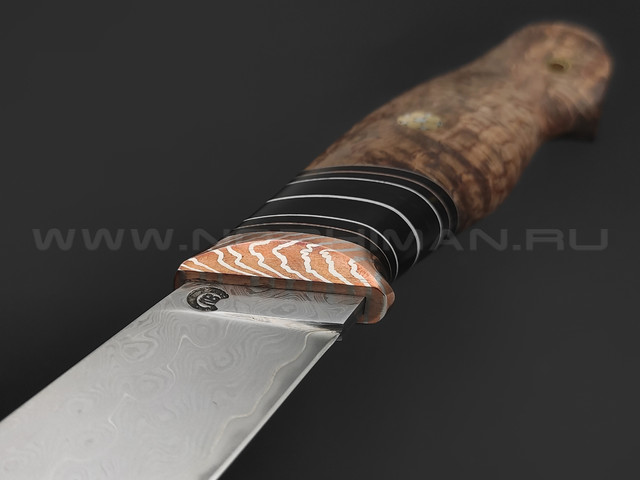 Кузница Васильева нож НЛВ124 ламинат M398, рукоять карельская береза, мокумэ-ганэ, карболит