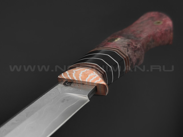 Кузница Васильева нож НЛВ130 ламинат M398, рукоять карельская береза, мокумэ-ганэ, карболит