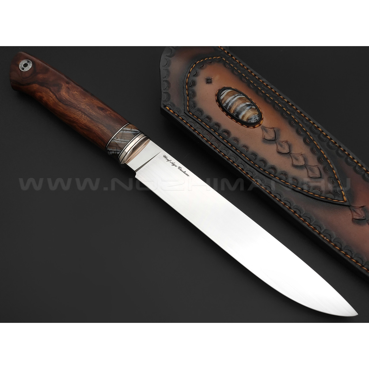 Wolf Age Custom нож Слон сталь CPM S125V WA satin, рукоять Айронвуд, зуб мамонта, нейзильбер