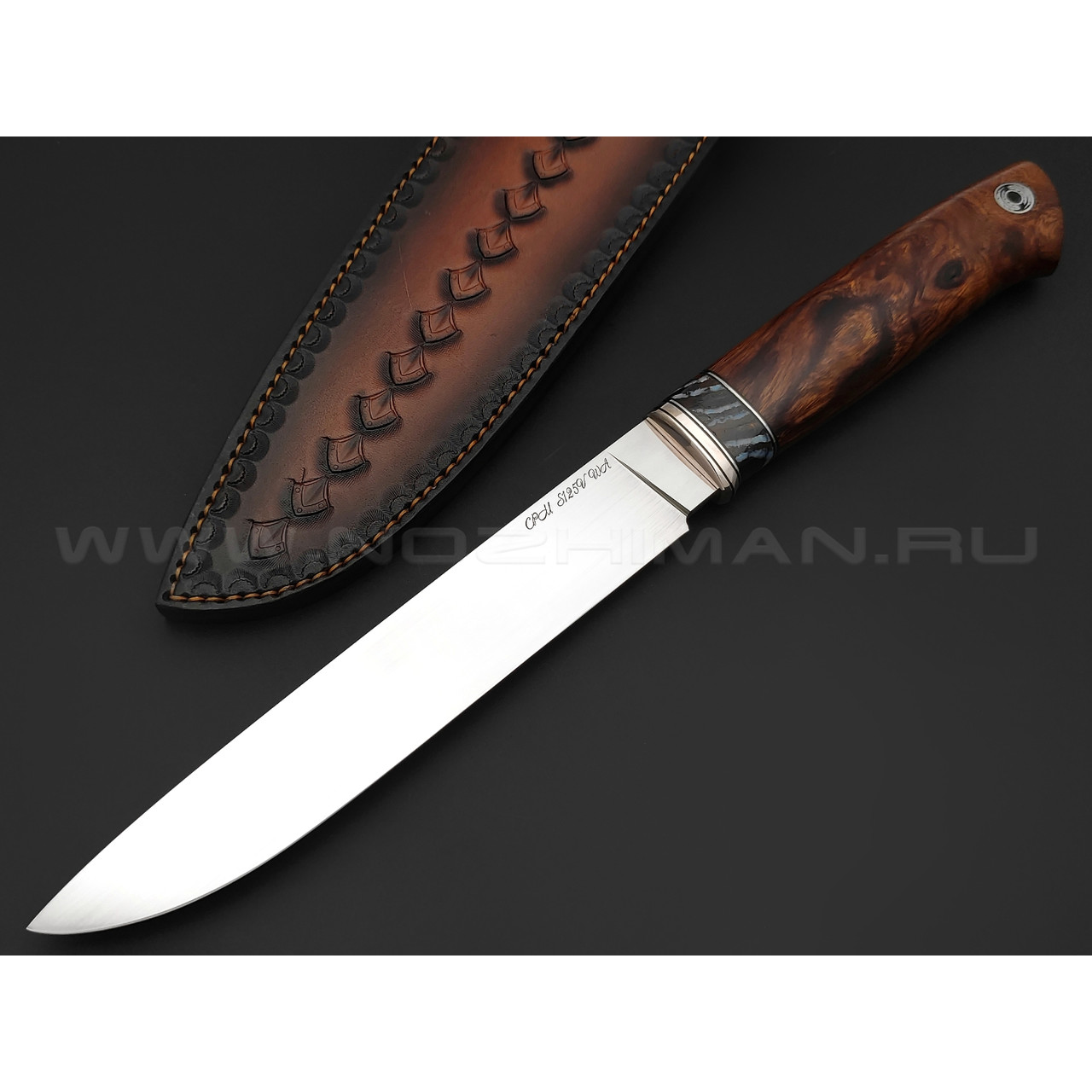 Wolf Age Custom нож Слон сталь CPM S125V WA satin, рукоять Айронвуд, зуб мамонта, нейзильбер
