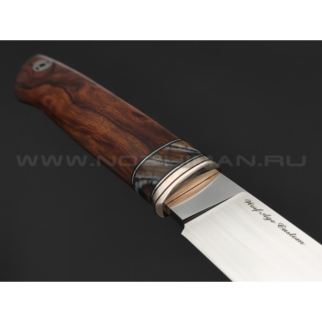 Wolf Age Custom нож Слон сталь CPM S125V WA satin, рукоять Айронвуд, зуб мамонта, нейзильбер