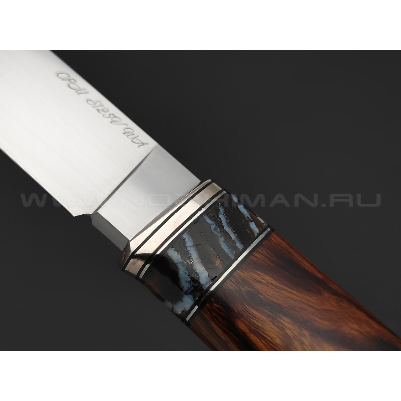 Wolf Age Custom нож Слон сталь CPM S125V WA satin, рукоять Айронвуд, зуб мамонта, нейзильбер