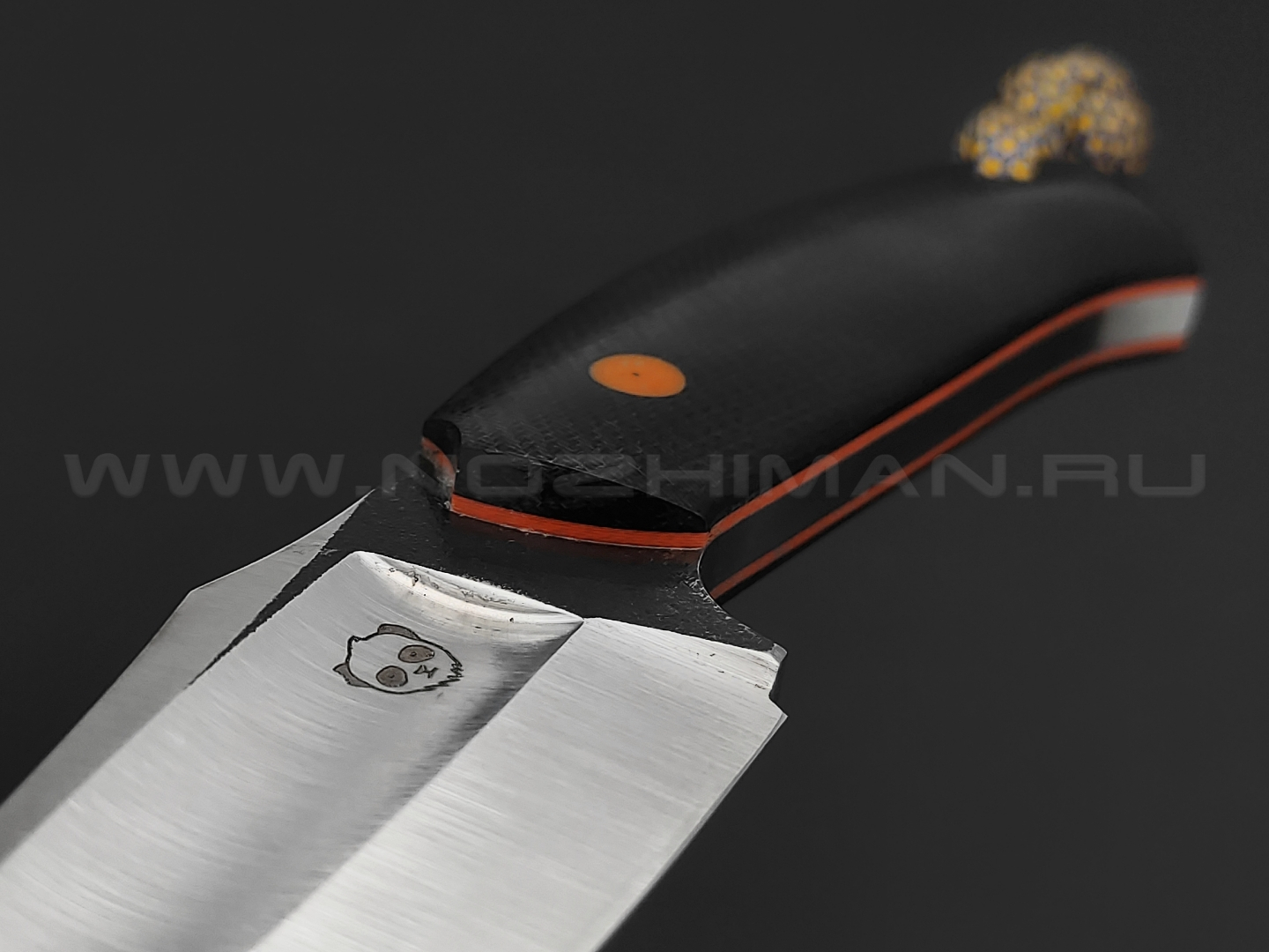 Андрей Гилев нож Ондатр сталь N690, рукоять микарта black, G10 orange