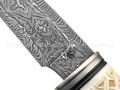 Влад Матвеев нож VM17 мозаичный дамаск, рукоять рог буйвола, скримшоу, бивень моржа, никель