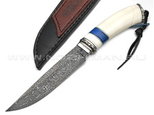 Влад Матвеев нож VM15 мозаичный дамаск, рукоять бивень моржа, мельхиор, рог лося
