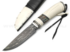 Влад Матвеев нож VM34 мозаичный дамаск, рукоять бивень моржа, зуб мамонта, нейзильбер