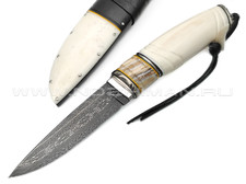 Влад Матвеев нож VM33 мозаичный дамаск, рукоять бивень моржа, зуб мамонта, нейзильбер