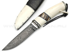Влад Матвеев нож VM36 мозаичный дамаск, рукоять бивень моржа, зуб мамонта, нейзильбер