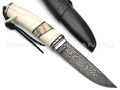 Влад Матвеев нож VM36 мозаичный дамаск, рукоять бивень моржа, зуб мамонта, нейзильбер