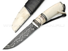 Влад Матвеев нож VM38 мозаичный дамаск, рукоять бивень моржа, бивень мамонта, нейзильбер