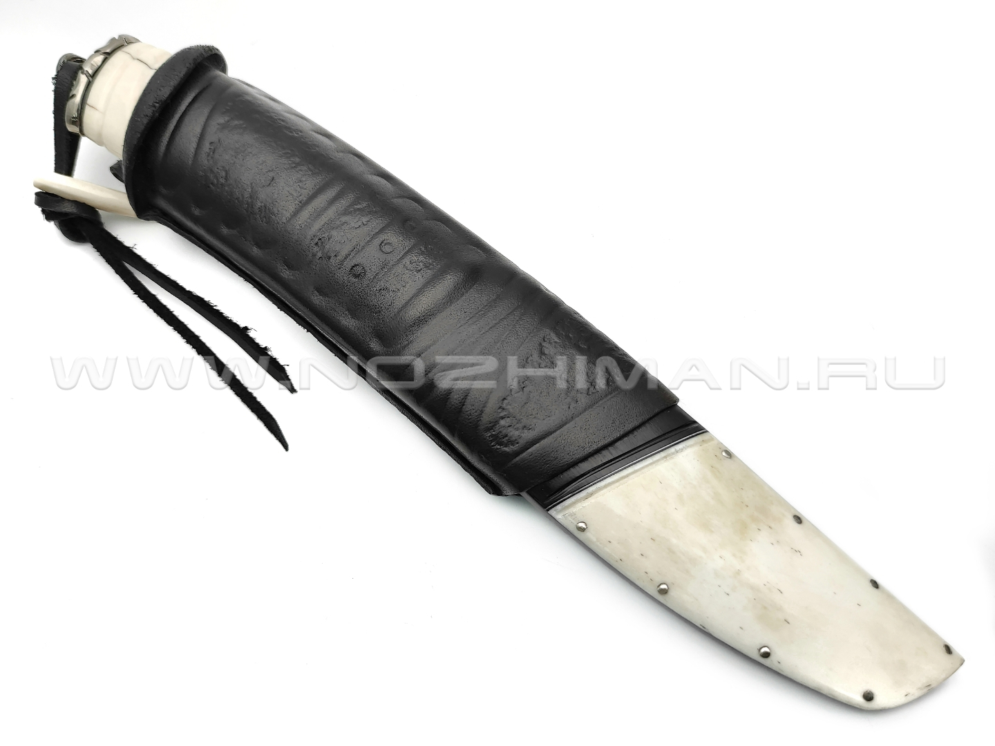 Влад Матвеев нож VM38 мозаичный дамаск, рукоять бивень моржа, бивень мамонта, нейзильбер