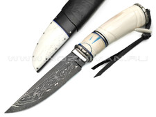 Влад Матвеев нож VM37 мозаичный дамаск, рукоять бивень моржа, бивень мамонта, нейзильбер