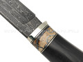 Влад Матвеев нож Ф3 VM41 мозаичный дамаск, рукоять дерево граб, зуб мамонта, нейзильбер