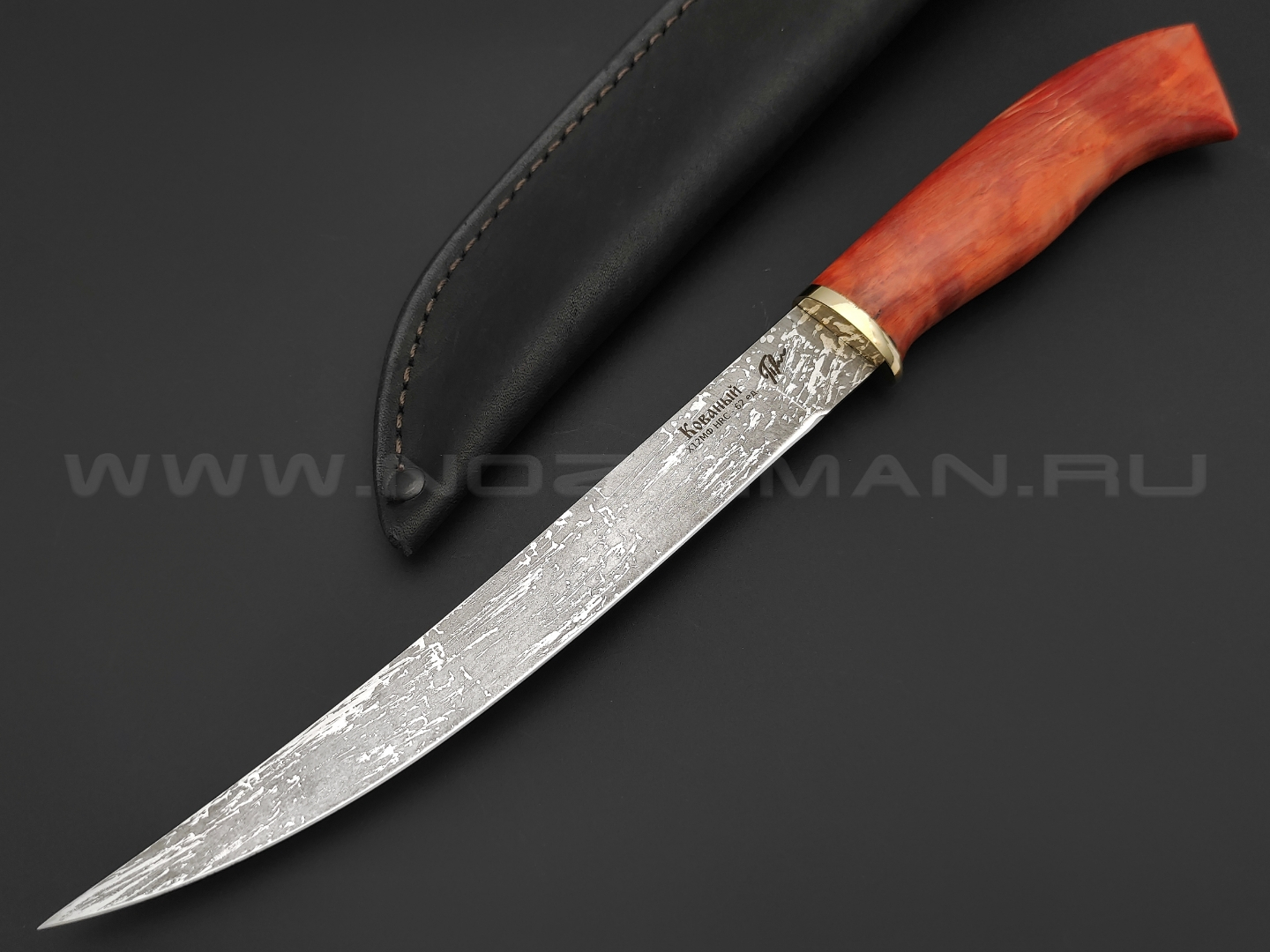 Платонов Д.Г. филейный нож сталь Х12МФ, рукоять карельская береза, латунь