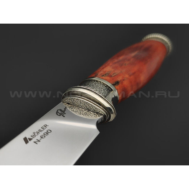 Платонов Д.Г. нож Фин сталь N690, рукоять дерево сапеле, мельхиор