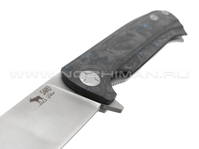 Saro нож Чиж Next сталь Elmax, рукоять Chaotic carbon fiber black & blue