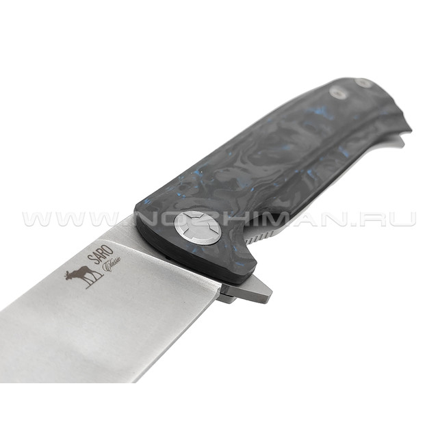 Saro нож Чиж Next сталь Elmax, рукоять Chaotic carbon fiber black & blue