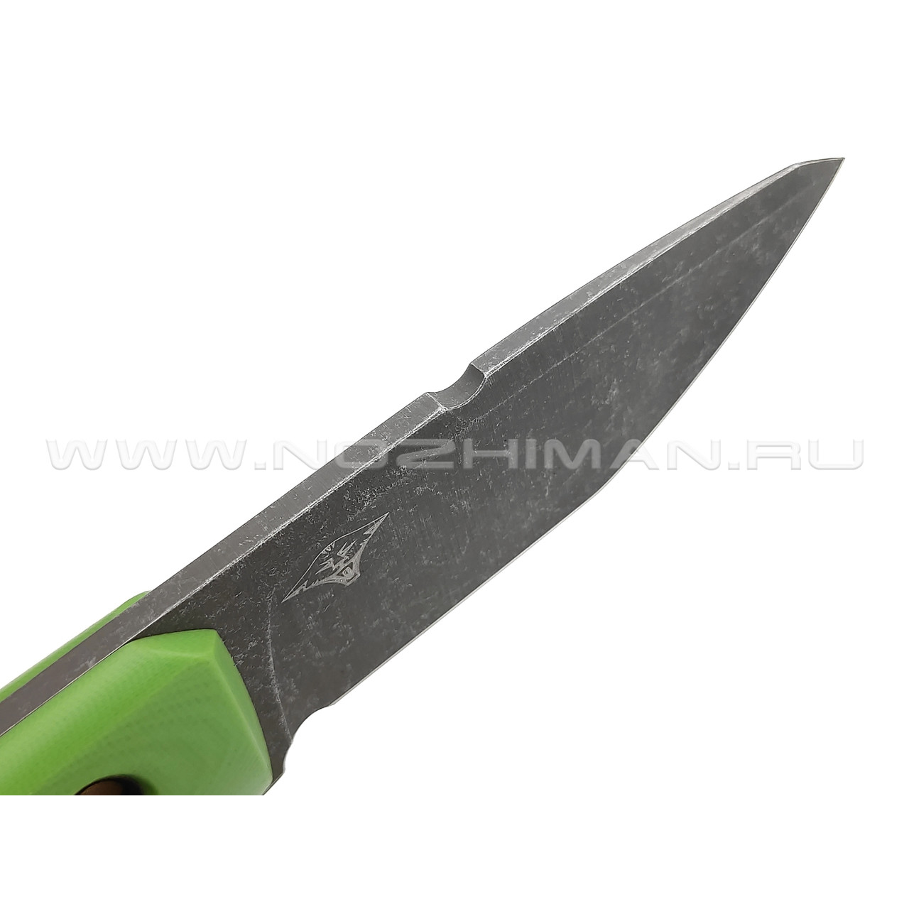 Нож с Котом "29" сталь X90, рукоять G10 light green, kydex green skull