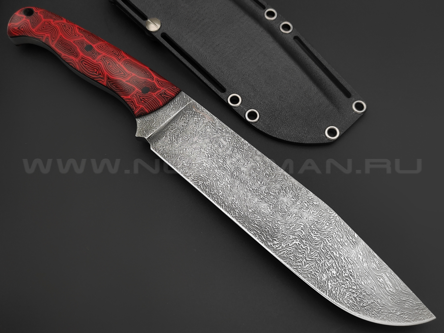Волчий Век нож Ямской XL Custom сталь 1.4116 Krupp WA дамаскаж, рукоять G10 black & red