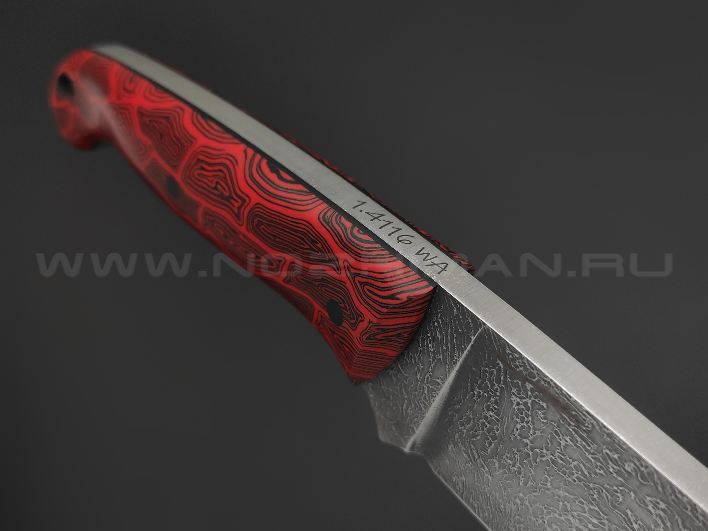 Волчий Век нож Ямской XL Custom сталь 1.4116 Krupp WA дамаскаж, рукоять G10 black & red